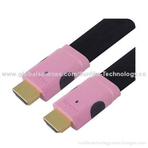 HDMI Cables, Double Colors Molding Type, Flat Cable, 24K Gold-plated Connector